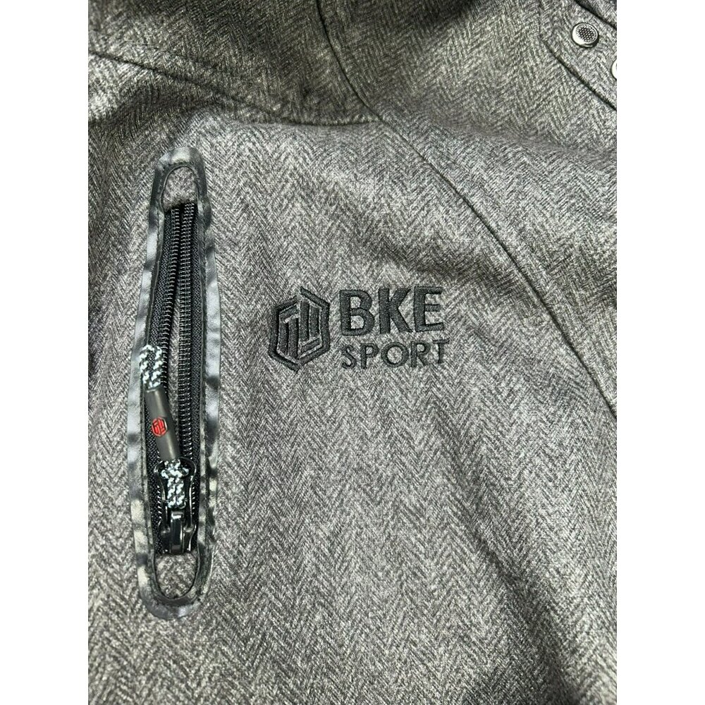 BKE Sport Gray Herringbone Full-Zip Hooded Jacket With Adjustable Velcro Cuffs & - Picture 2 of 8